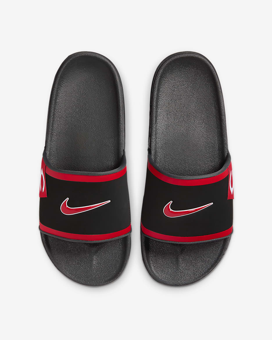 Nike red slides gold check best sale